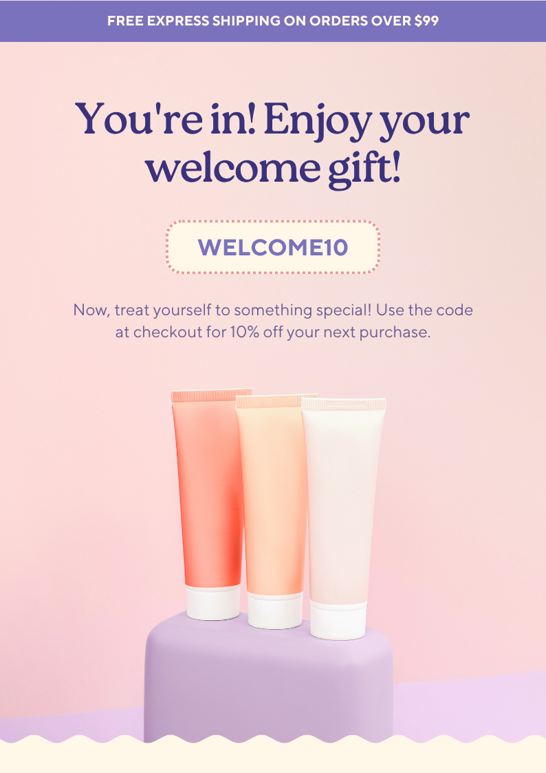Pink and Purple Playful Welcome Marketing Email Newsletter Pink and Purple Playful Welcome Marketing Email Newsletter